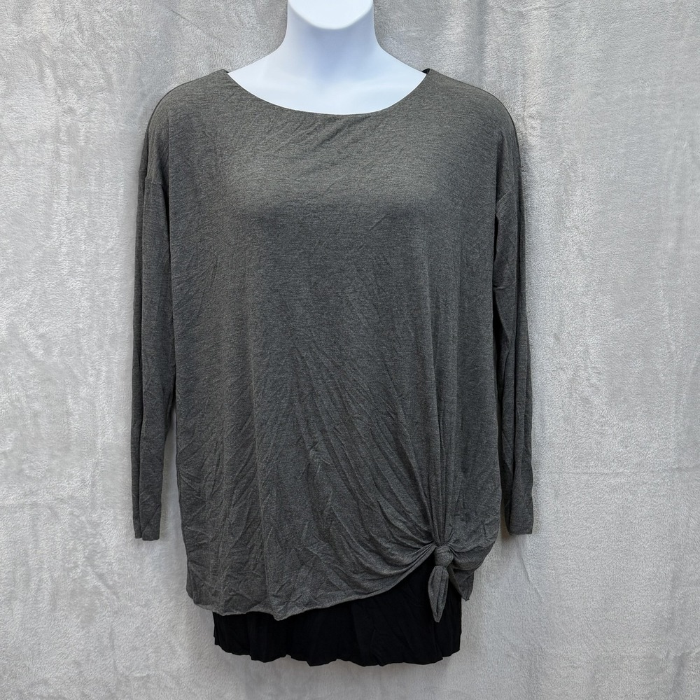 Bailey 44 Dress Womens Large Gray Black Layered Long Sleeve Bodycon Mini